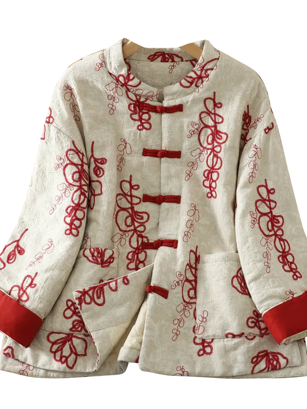 جايت نسائي فضفاض من القطن مع زر Sle صيني، ملابس شتوية دافئة جديدة مرقعة، معطف طويل بياقة واقفة