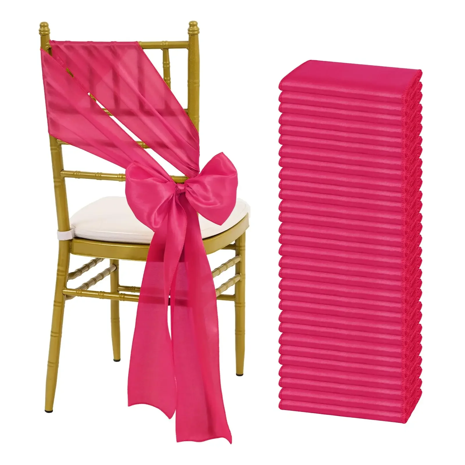 

120 Pcs Fuchsia Satin Chair Sashes Bows For Wedding Party Event Decor