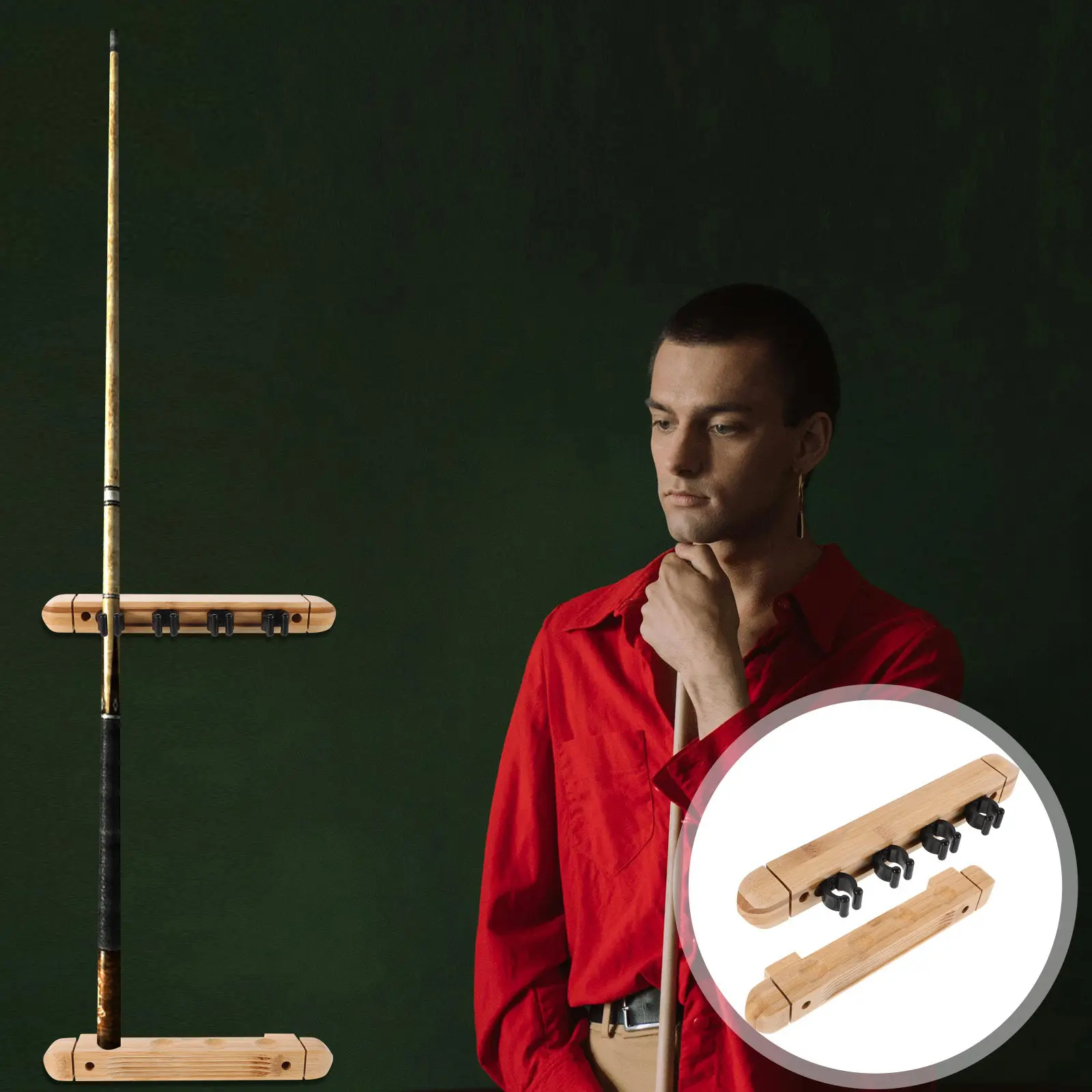 

1Set Wall Mounted Solid Wood Billiard Cue Rack 4 Holes Roman Style Pool Stick Holder Organizer for Home Room