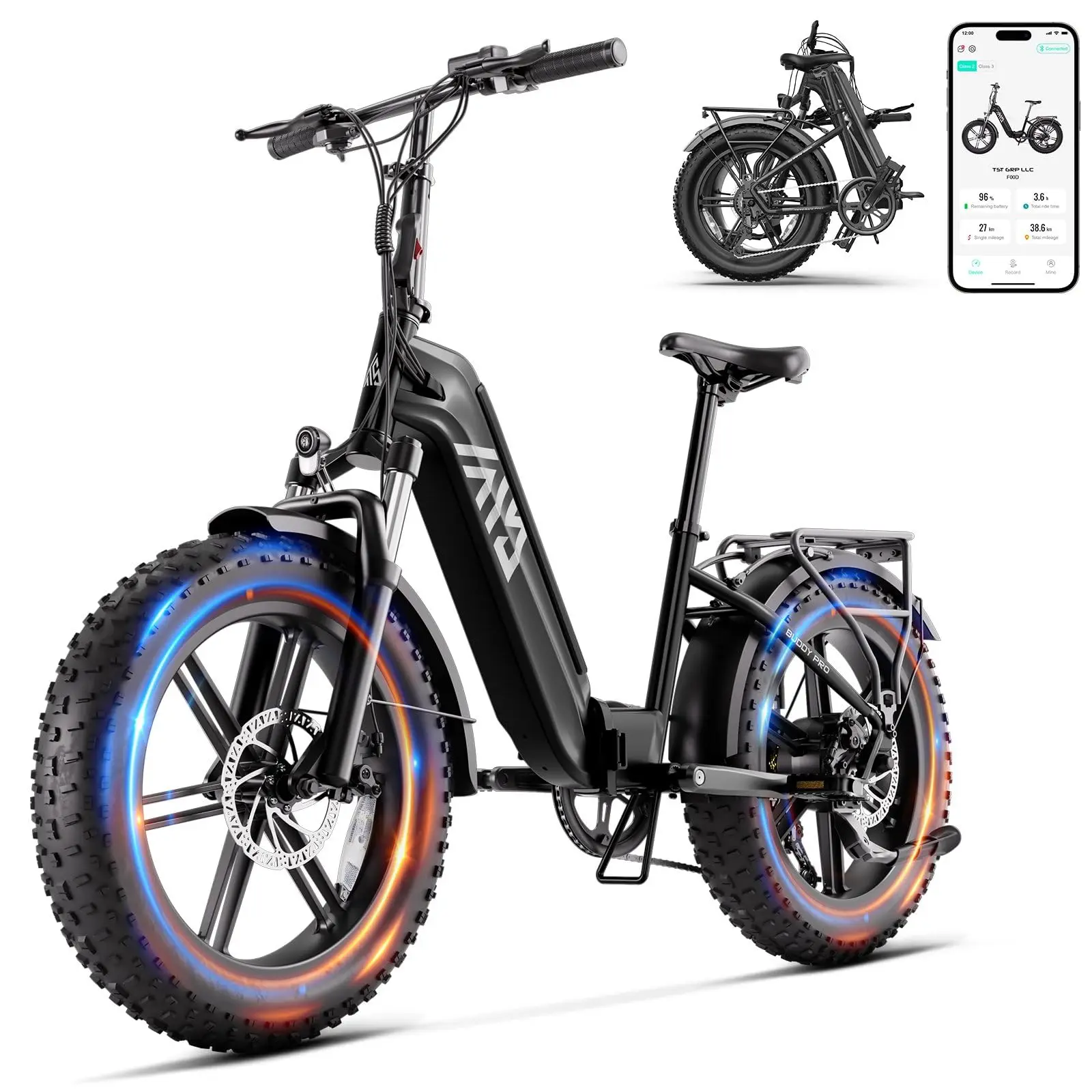 TST 20"x4.0 Fat Tire 750W Folding Electric Bike: Hydraulic Brakes, 48V 15Ah Ebike