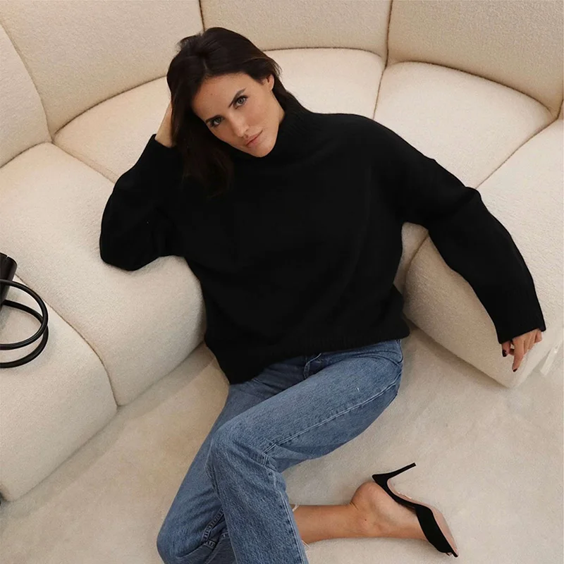 Hirsionsan Basic O Neck Cashmere Sweater Women 2023 New Oversized Rose Red Knitted Pullovers Female Casual Thick Warm Tops