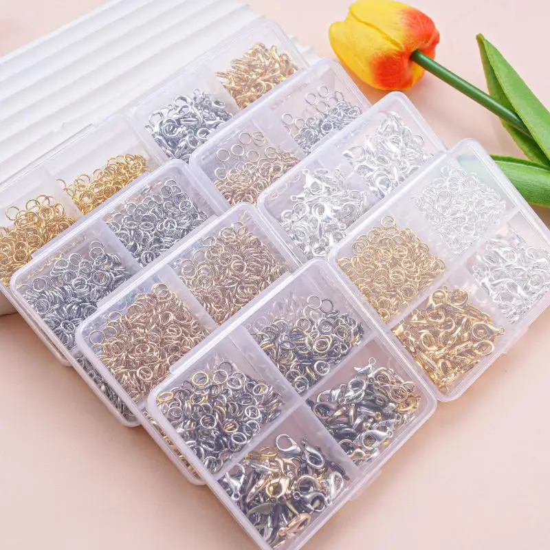 500 Stück/Box Schmuckherstellungsset, Karabinerverschlüsse & Biegeringe mit Box für DIY-Ketten, Halsketten, Armbänder, Fußkettchen, Zubehör, Verbindungsstücke – Detail 3