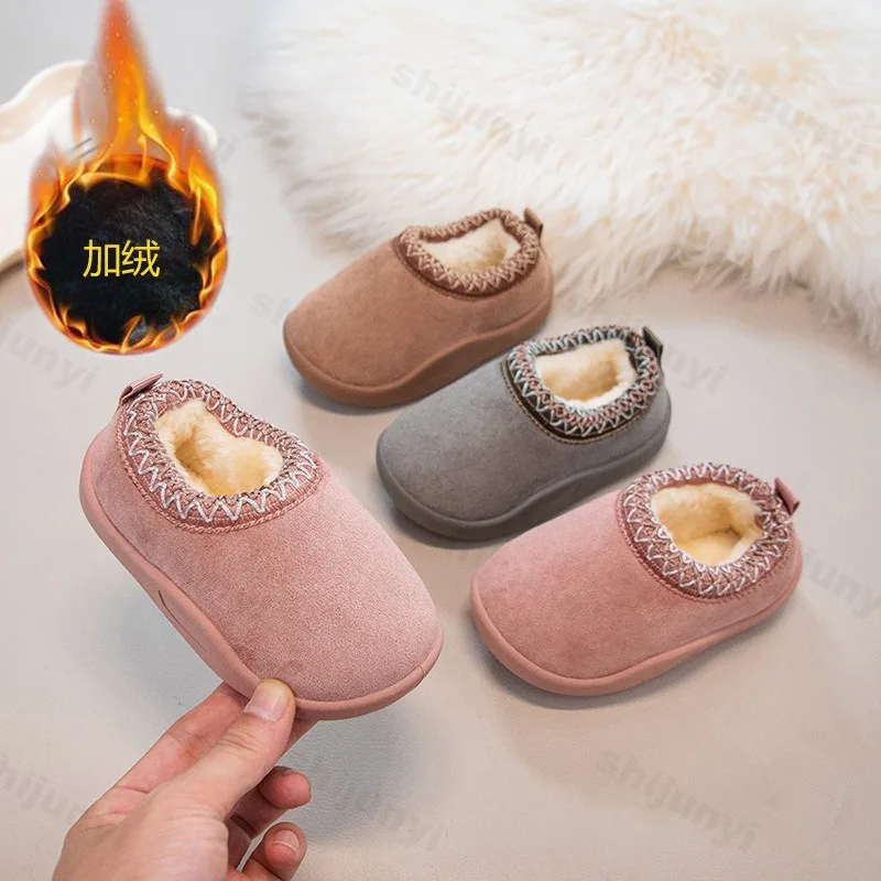 

Baby Cotton Shoes Warm Snow Boots Winter 2025 New Fashion Children's Ankle Boots Girls Boys Low-top Plush Suede Short Boots