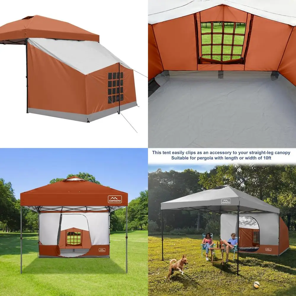Tienda lateral con dosel emergente de 10x10 pies, extensión de cenador de configuración rápida, refugio de camping naranja (excluye dosel y soporte)