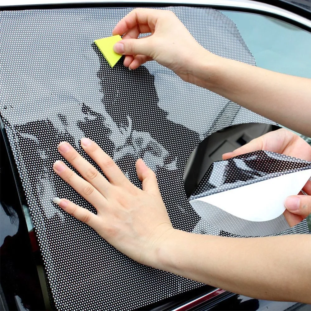 2pcs 42x38cm Car Sun Block Film PVC Anti-UV Static Sunshade Stickers with Small Holes Sun Protection