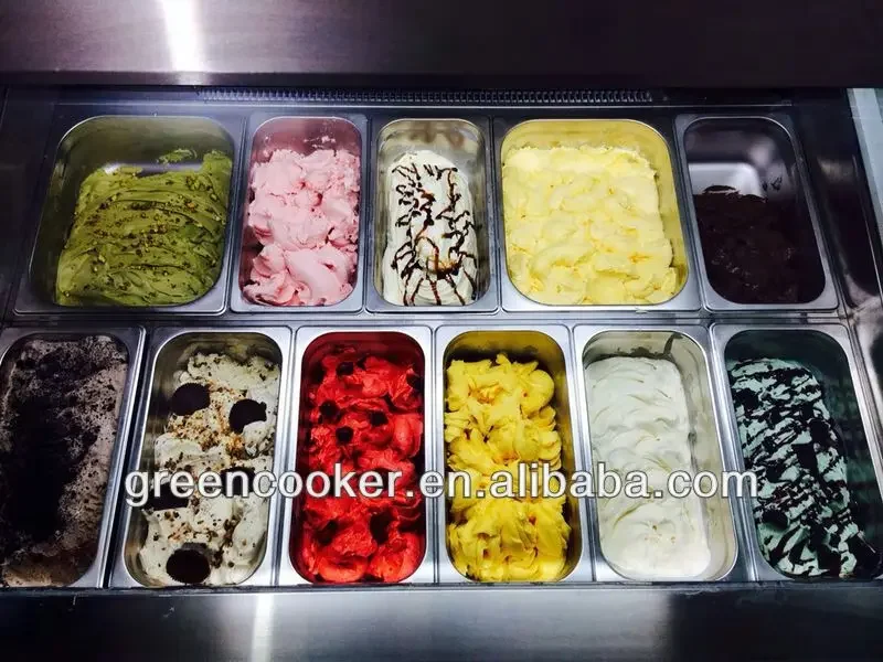 Gelato Display Cabinet/ice Cream Freezer Display Cooler (heat Wire Single-temperature Arc Glass Inside ) -16 ~ -18℃ 10 Plates