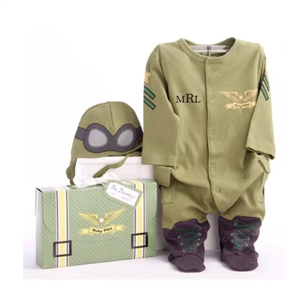 Infant Pilot Outfits Cotton Baby Boys Jumpsuits Stylish Long Sleeve Army Green Romper for All Occasions