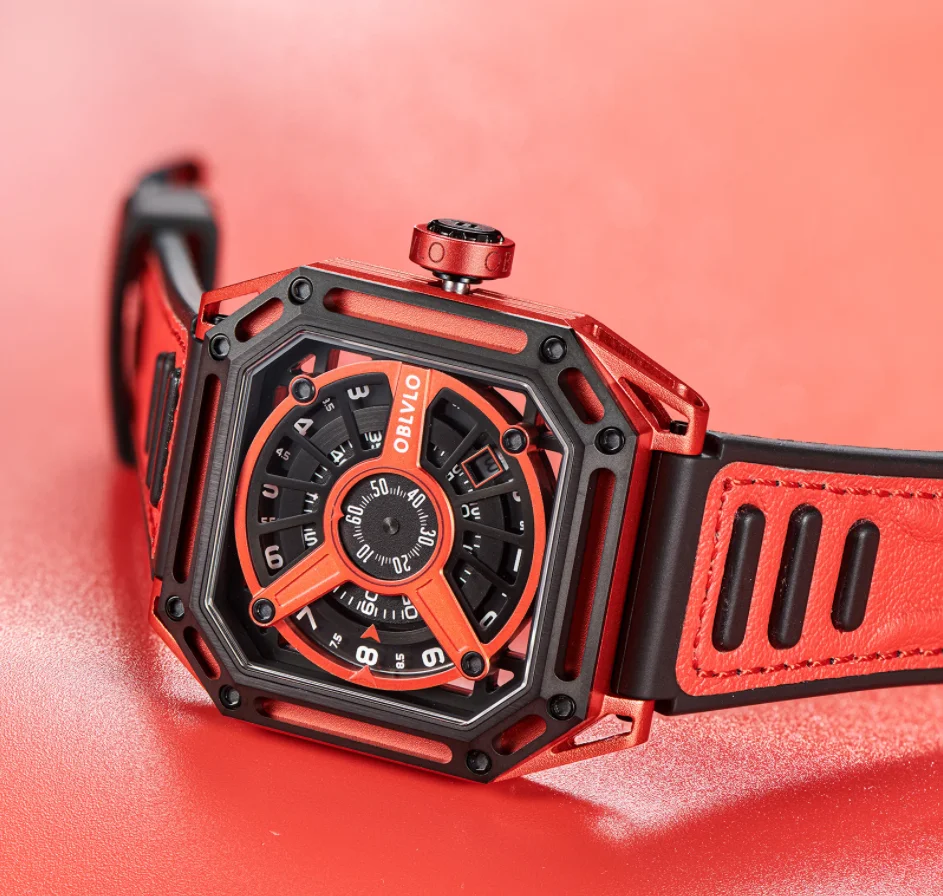 

OBLVLO Мужские автоматические часы 44 мм Квадратные механические наручные часы 5ATM Водонепроницаемые светящиеся скелетонизированные циферблаты с сапфировой датой