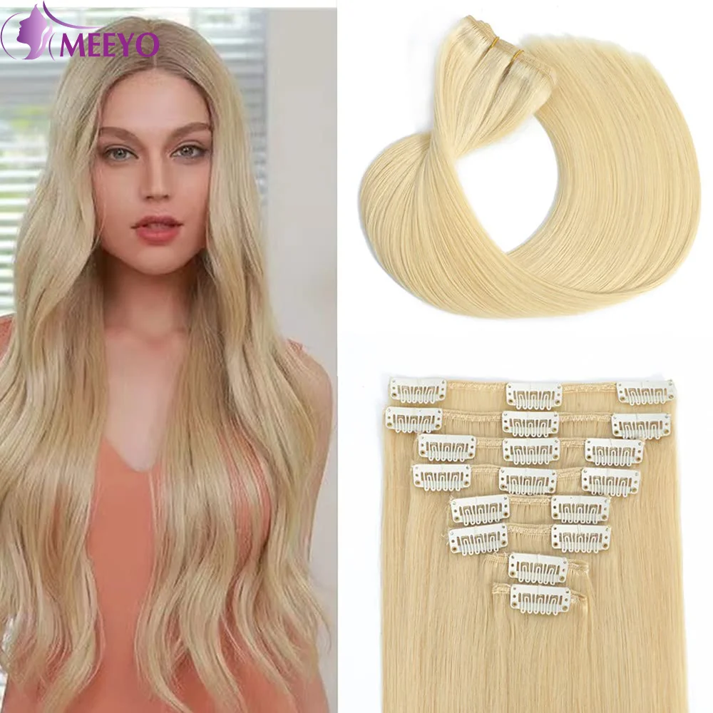 

Clip In Hair Extension Straight Full Head Invisible Seamless Brazilian 100% Real Human Hair Extensions 16-26 Inches Blonde #613