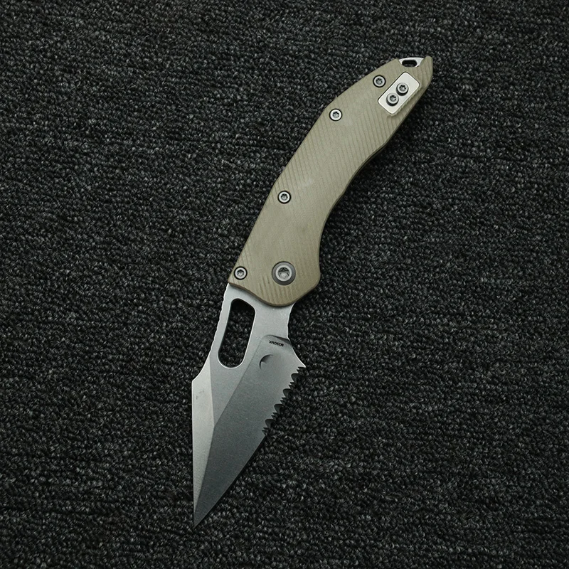 LEMIFSHE  Manual Stitch Textured G10 Handle Deep Carry Clip Mark M390MK Blade Hunting Fish EDC Tool Folding Camp Pocket Knife