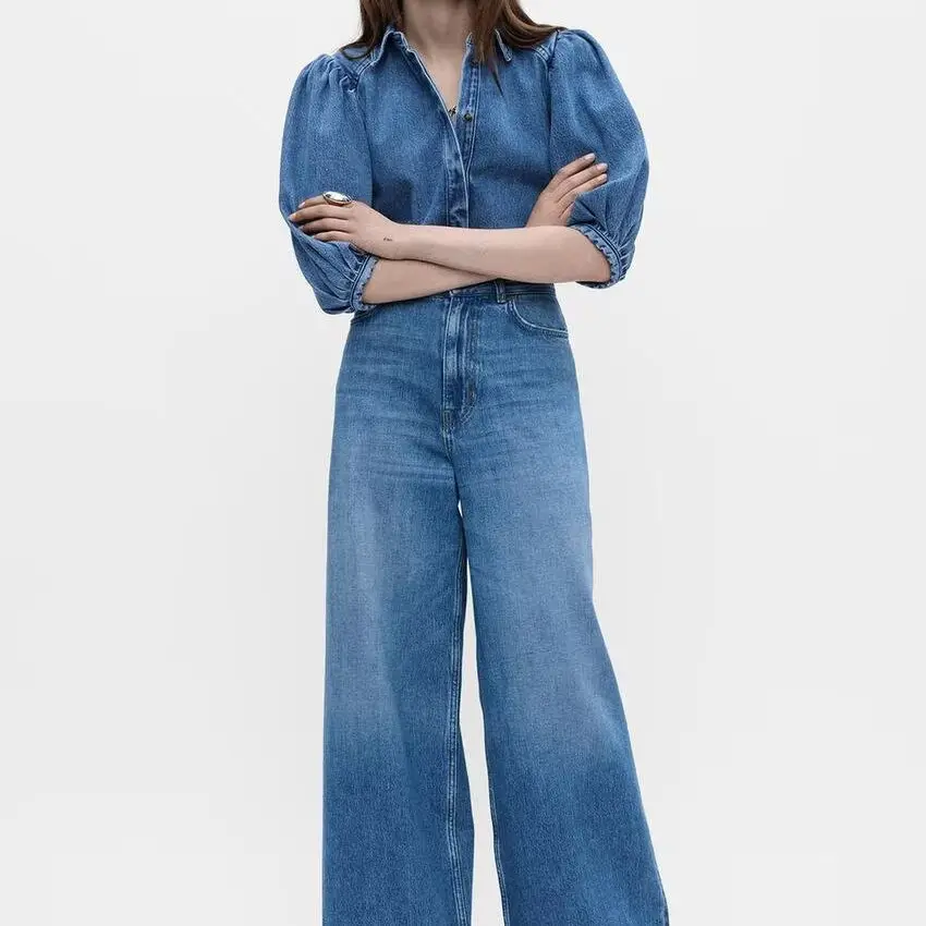 Conjunto de Duas Peças F Estilo Casual com Csa de Jeans e Calças Longas, Nova Chegada de Outono com Manga Longa e G...