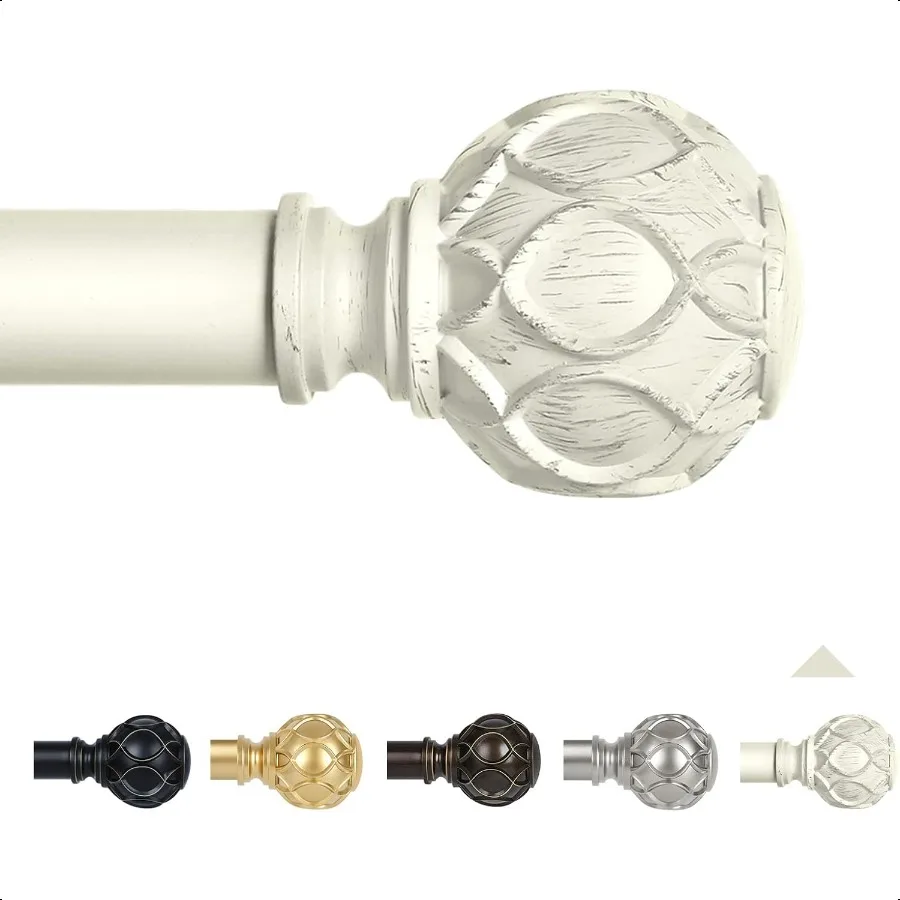 

White Farmhouse Curtain Rods for Windows:66120 Heavy Duty Adjustable Curtain Rod for Bedroom Living RoomBoho Decorative Rustic