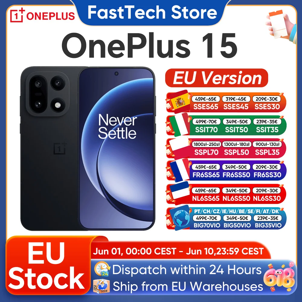 Smartphone OnePlus 15 5G Version Globale Snapdragon 8 Elite Gen 5 6,78” 165Hz 7300mAh 120W SUPERVOOC Google IMX906 Sony 50MP eSIM
