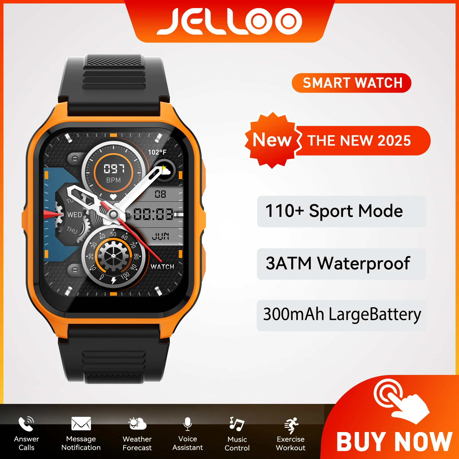 

JELLOO 2025 New Smart Watch 1.83" 3ATM Waterproof Fitness Tracking Heart Rate Men Outdoor Sports Military Bluetooth Call Watch
