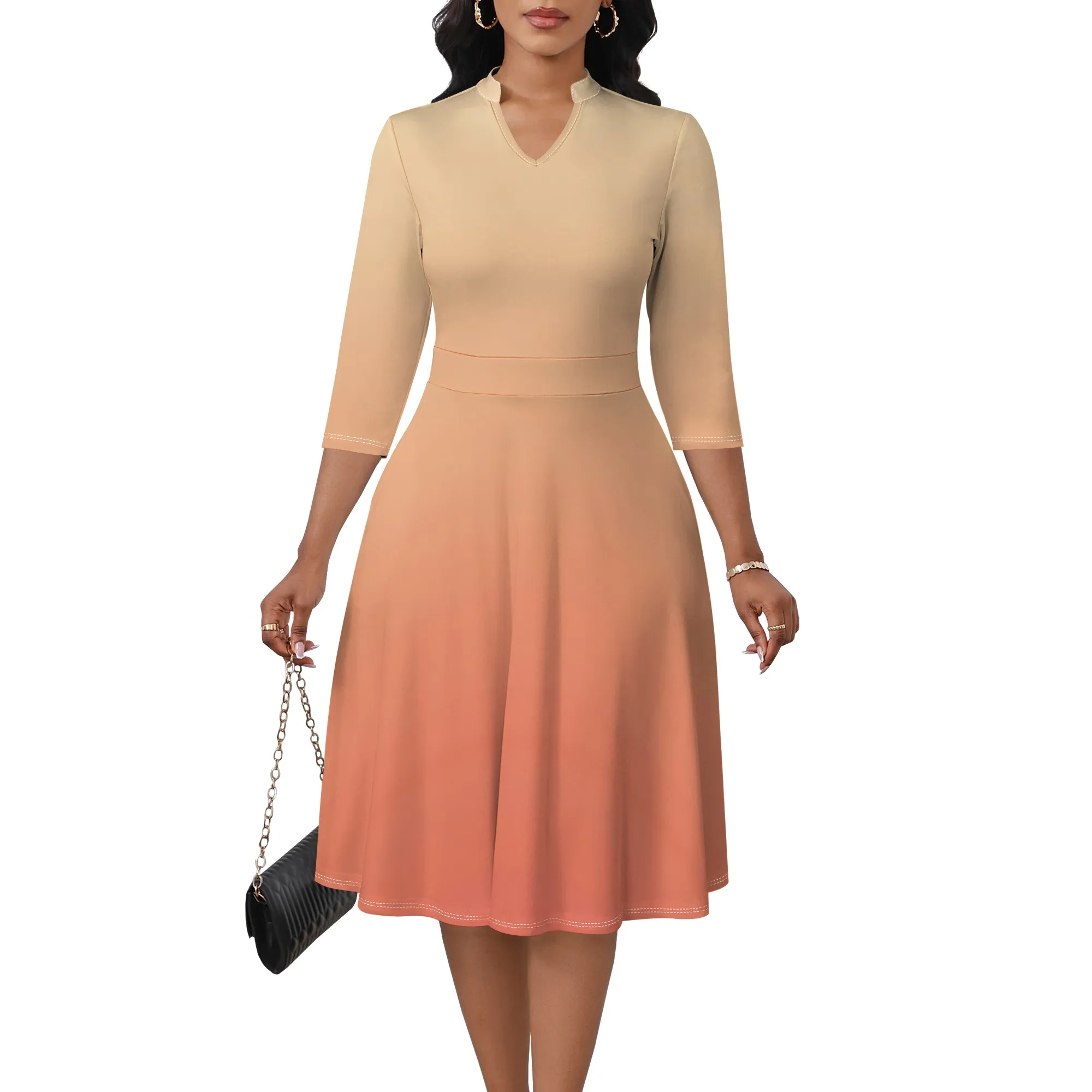

Women Semi Formal Fit and Flare 3/4 Sleeve A-line Church Work Dress with Pockets