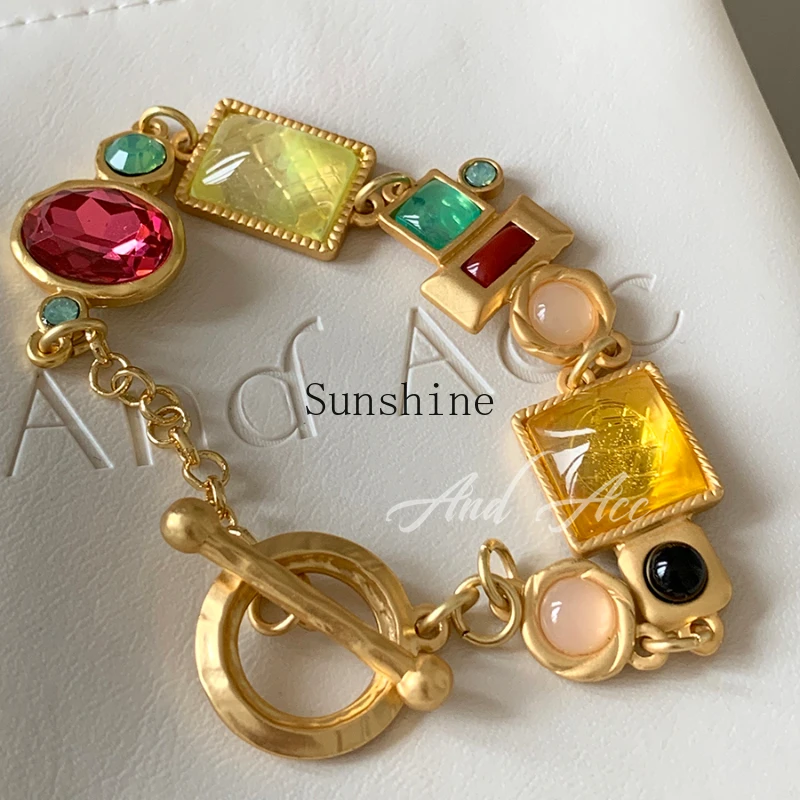 Colored gemstones medieval bracelets design sense metal bracelets women