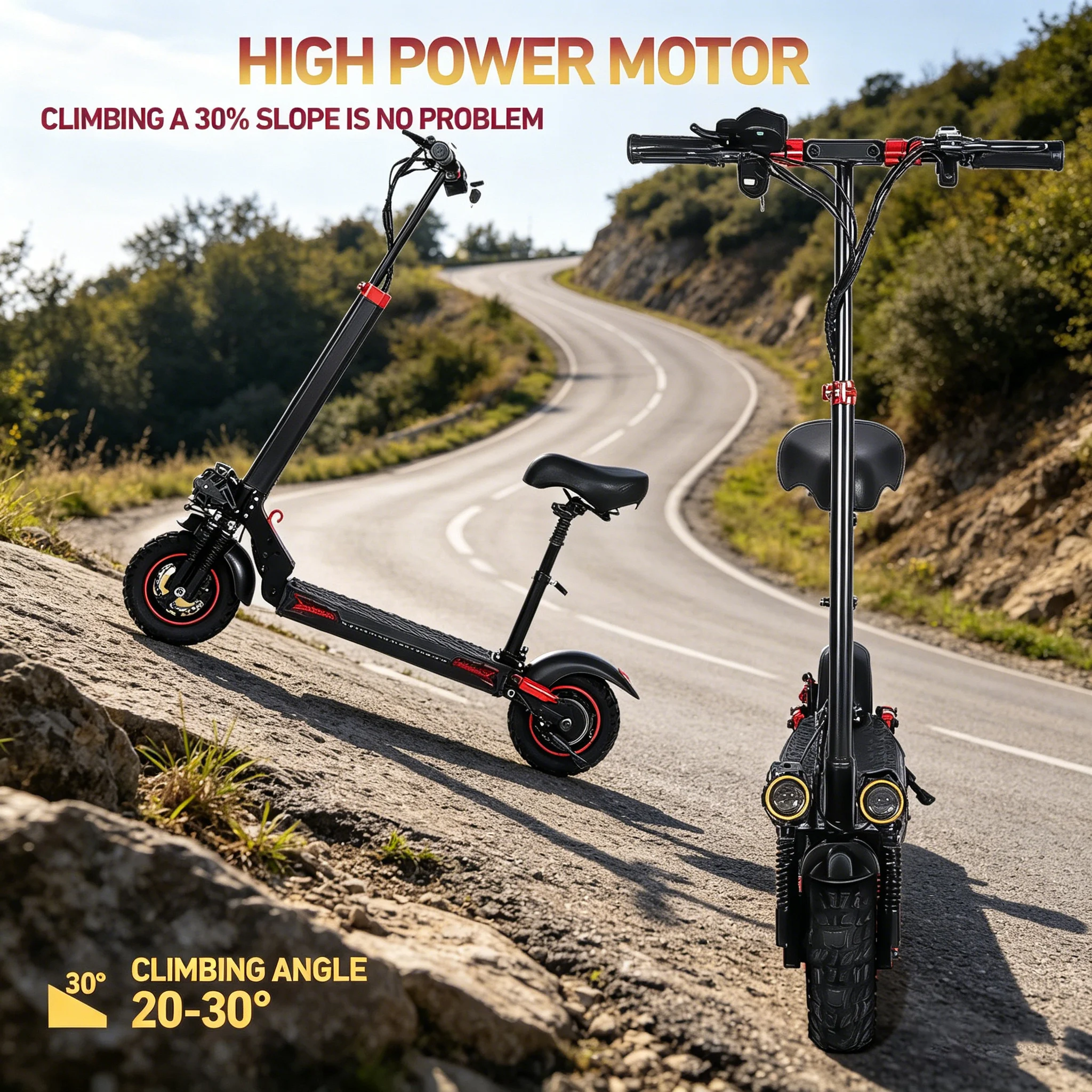 FREEBOY Adult Electric Scooter, 48V Big Battery, 11-Inch Vacuum Tires, Adjustable Seat, Full Aluminum Frame, Long Range,Urban Riding
