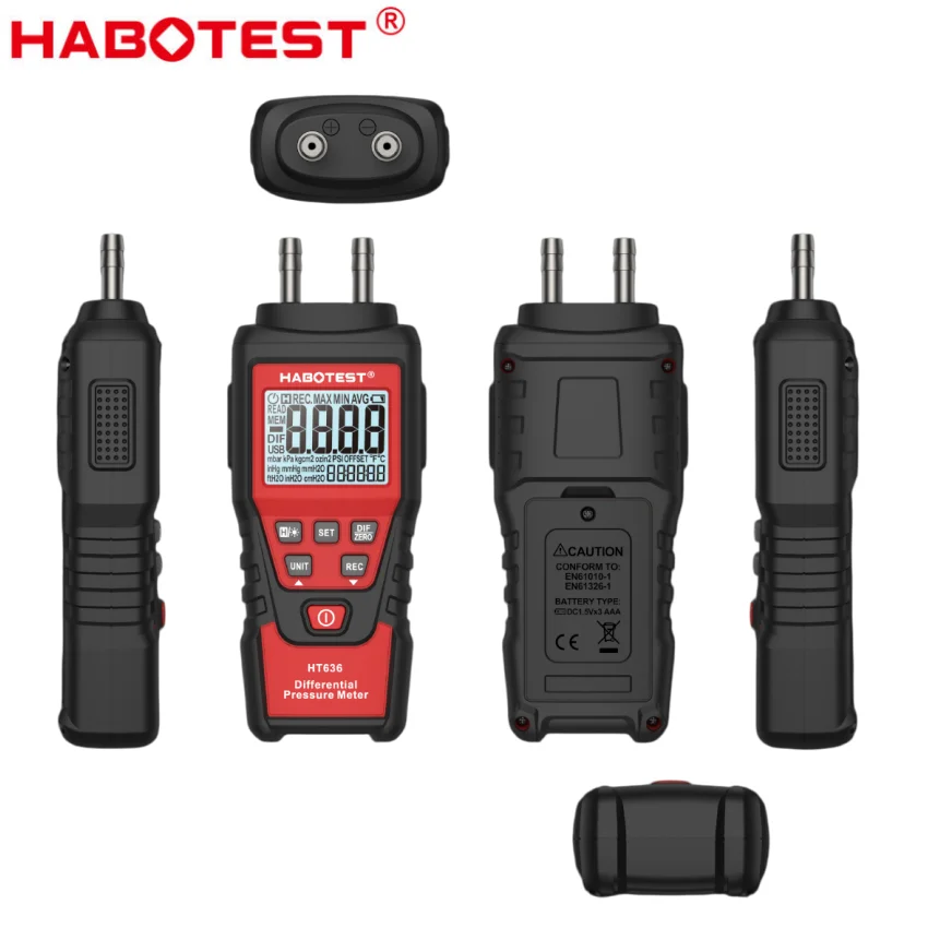 HABOTEST Digital Differential Pressure Gauge Manometer ±5PSI Portable Air Gas Pressure Tester HVAC Tool Zero Reset