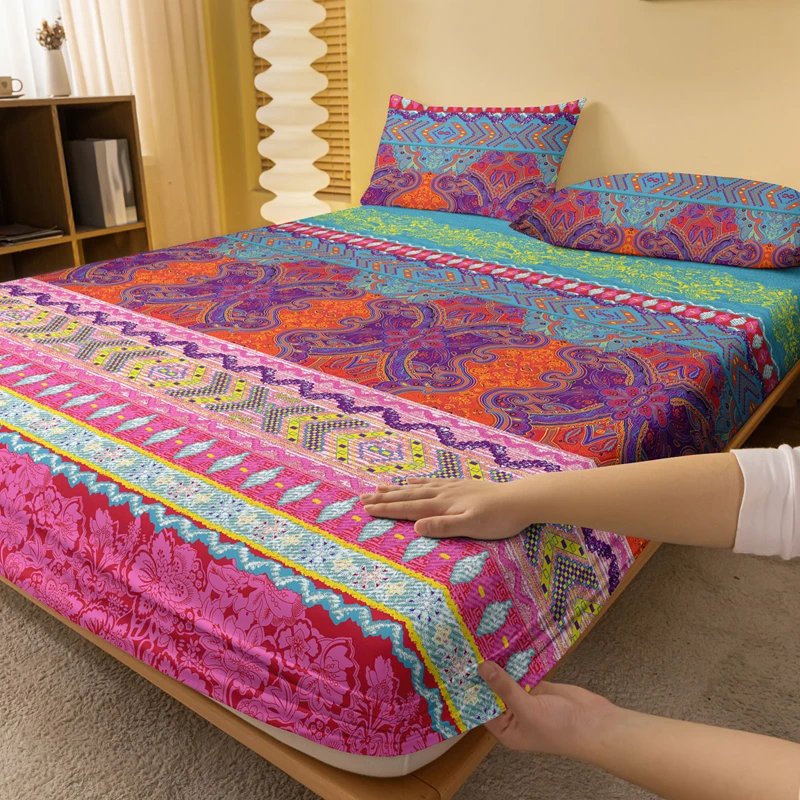 1 Piece of Bohemian Pattern Frosted Bedsheet, Bedroom Printed Bedspread, Bedding (Excluding Pillowcases)