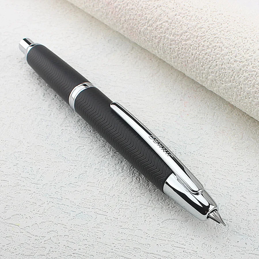 JINHAO 10 Press Retractable Fountain Pen EF/F Nib Metal Black W-pattern Writing Ink Pen Converter with Clip Office Supplies