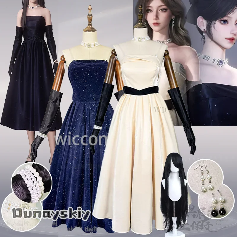 

CosplayLove And Deepspace Game Cosplay Anime Heroines Melted Glow White Evening Dress Soaked Night Black Lolita Wig Necklace Cus