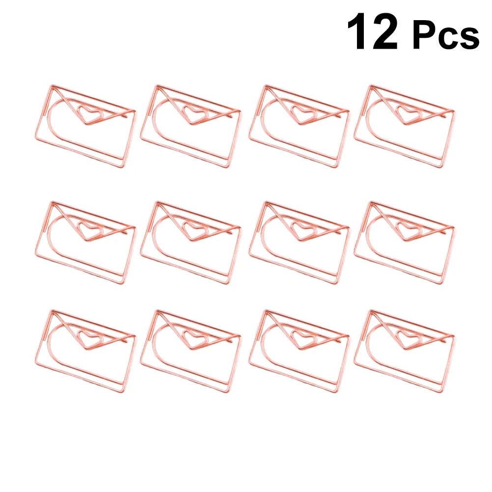 12Pcs Rose Gold Cartoon Paper Clips Creative Decorative File Clamps Adorable Paper Holder Envelope Clips Office Clip Supplies