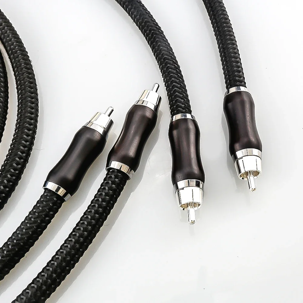 Audiocrast Hi-end 6N Pure Silver RCA Cable HiFi Audio Interconnect Line Plated Plug Silver plated ebony sandalwood RCA Rosewood