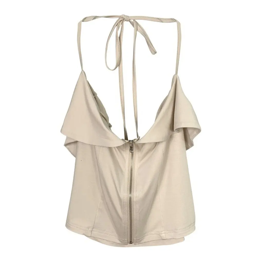 

Women's Slim-fit Tube Top from South Korea Dongdaemun Sexy Chest Large Zipper Lace-up Neck Short Vest for Fashionable Women