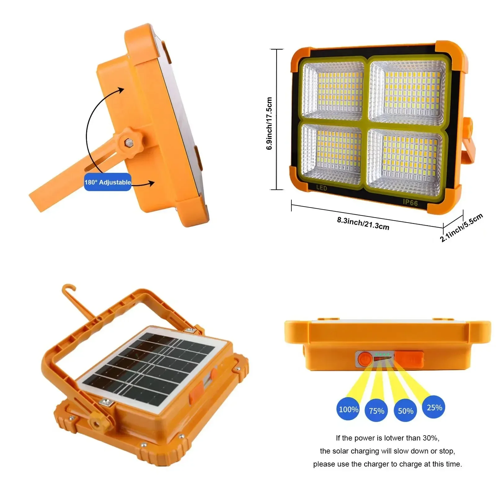 New Rechargeable Solar Flood Light Outdoor Portable LED Reflector Spotlight Rechargeable Projector Floodlight Construction Lamp