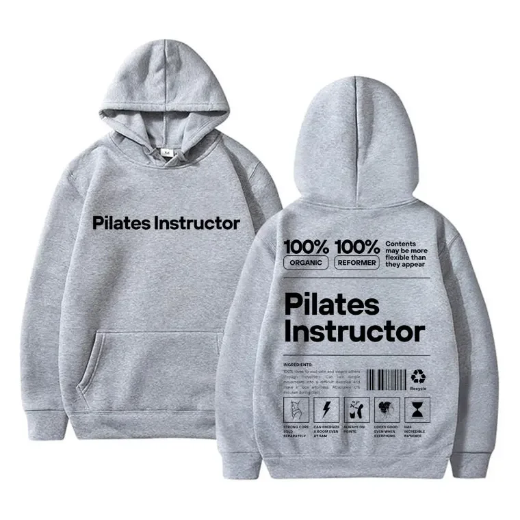 Pilates Instructor Graphic Hoodie Men's Funny Workout Bodybuilding Sweatshirts Men Women Fitness Gym Cotton Oversized Hoodies