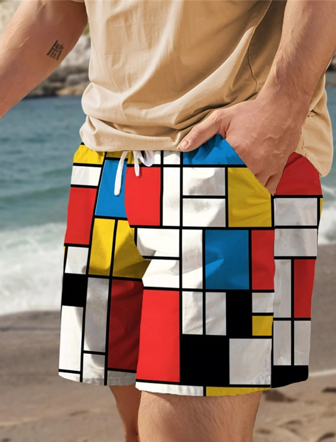 

Men's Plaid Color Block Beach Shorts Summer Hawaii Board Shorts Casual Streetwear 3D Printed Breathable Men's Pants