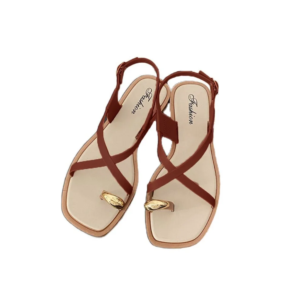 

Повседневные нескользящие сандалии на плоской подошве, женские шлепанцы с застежкой на носок и защитой от запаха, пляжная обувь, шлепанцы на платформе, летние