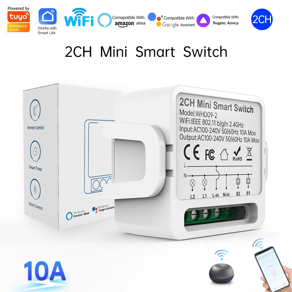 2 Way Tuya Smart Switch 2Gang Smart Light Breaker Compatible with Smart Life Alexa Google Home Voice Control
