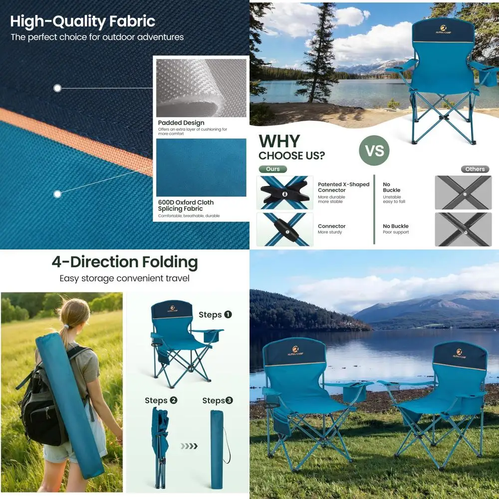 

Портативное складное кресло для кемпинга для взрослых - легкое уличное кресло для пляжа и газона, выдерживает до 250 фунтов, синее