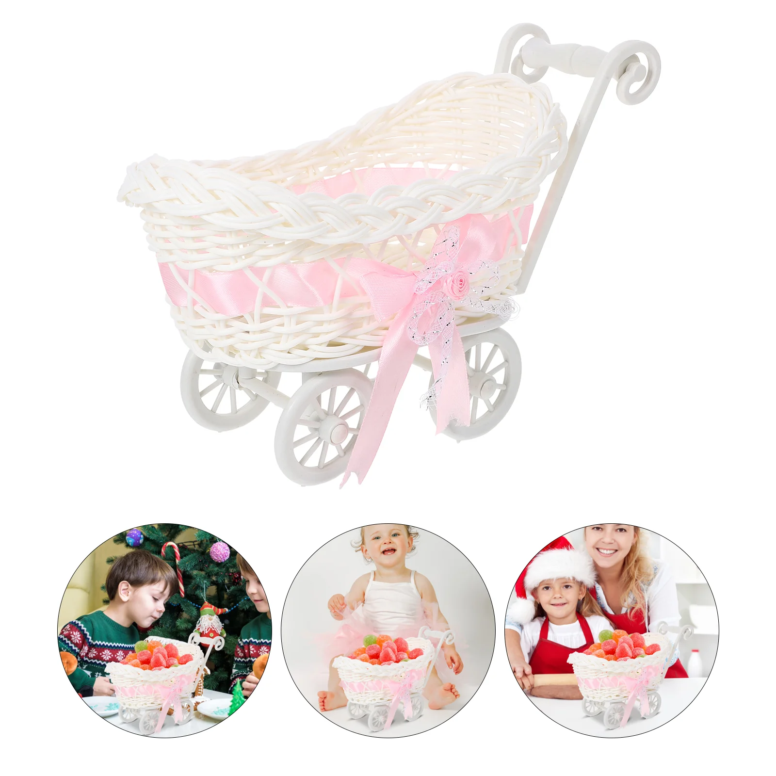 

Wicker Carriage Party Woven Baskets Candy Serving Personalized Baby Shower Boxes Pink Pp Dried Fruit Child