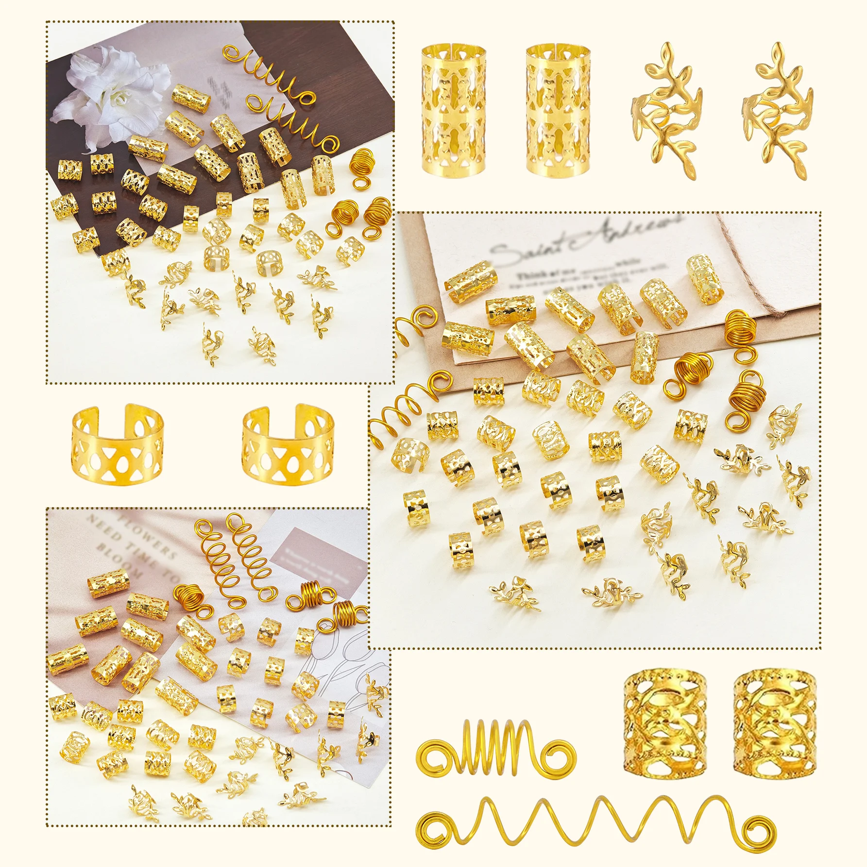 45pcs Stretchy Hair Rings - Flexible Adjustable Alloy Hair Cuffs, （Shaped-Wheat） Hair Rings Clips for Men & Women's Braids