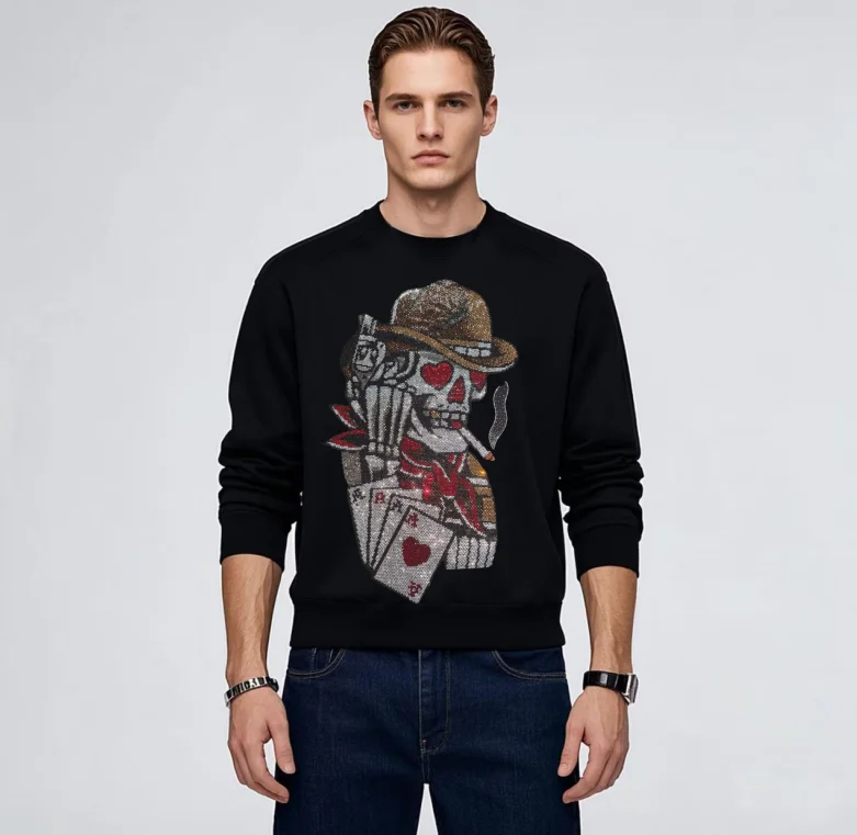 قسط العلامة التجارية مصمم الرجال حجر الراين البلوز مريحة صوف مبطن كم طويل العصرية عارضة الزي لخريف شتاء #4