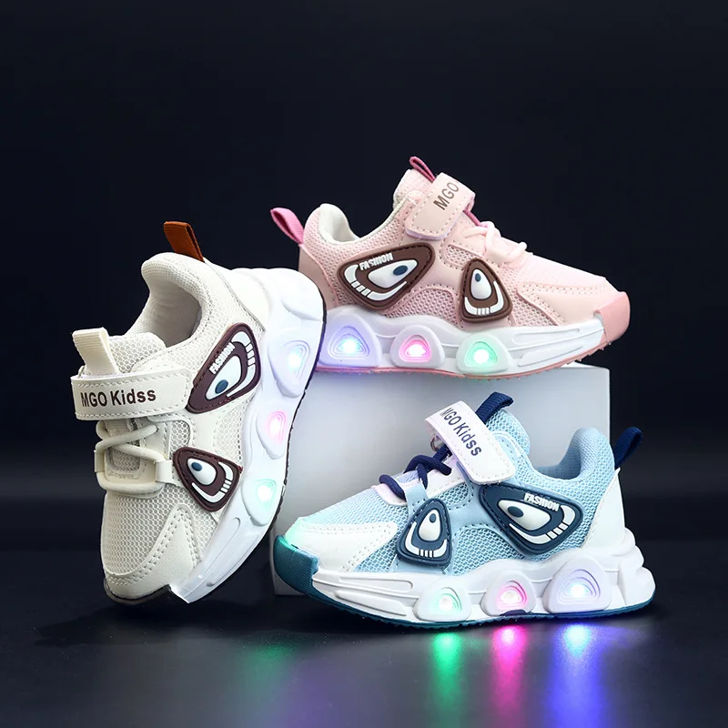 

Kid Sneakers 2025 Summer New LED Luminous Kids Shoes Mesh Gril Shoe Personalized Boy Running Shoe Cute Designer Shoes Кроссовки