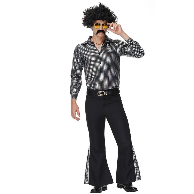 Adulte loween Disco 70s Costume rétro Couple Performance Hippie Dance Par Outfit Dames Robe Hommes Costume Traditionnel Chine...