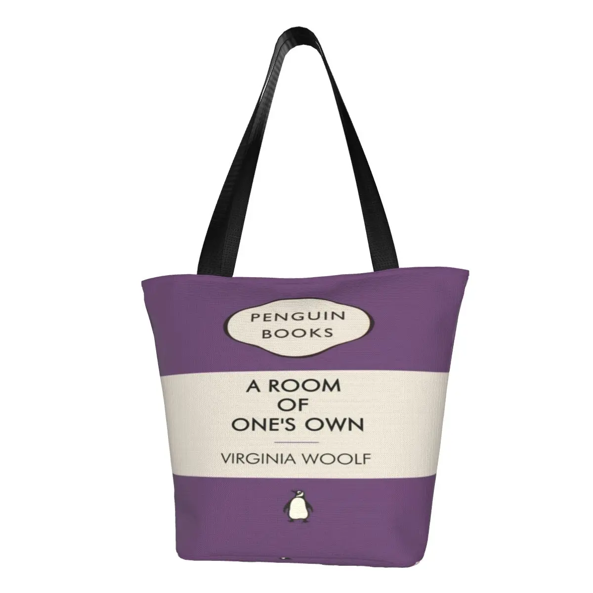 Penguin Books Virginia Woolf Casual Shoulder Tote Shopping Bag Large Capacity Zip Pocket Bag For Fitness Christmas Present