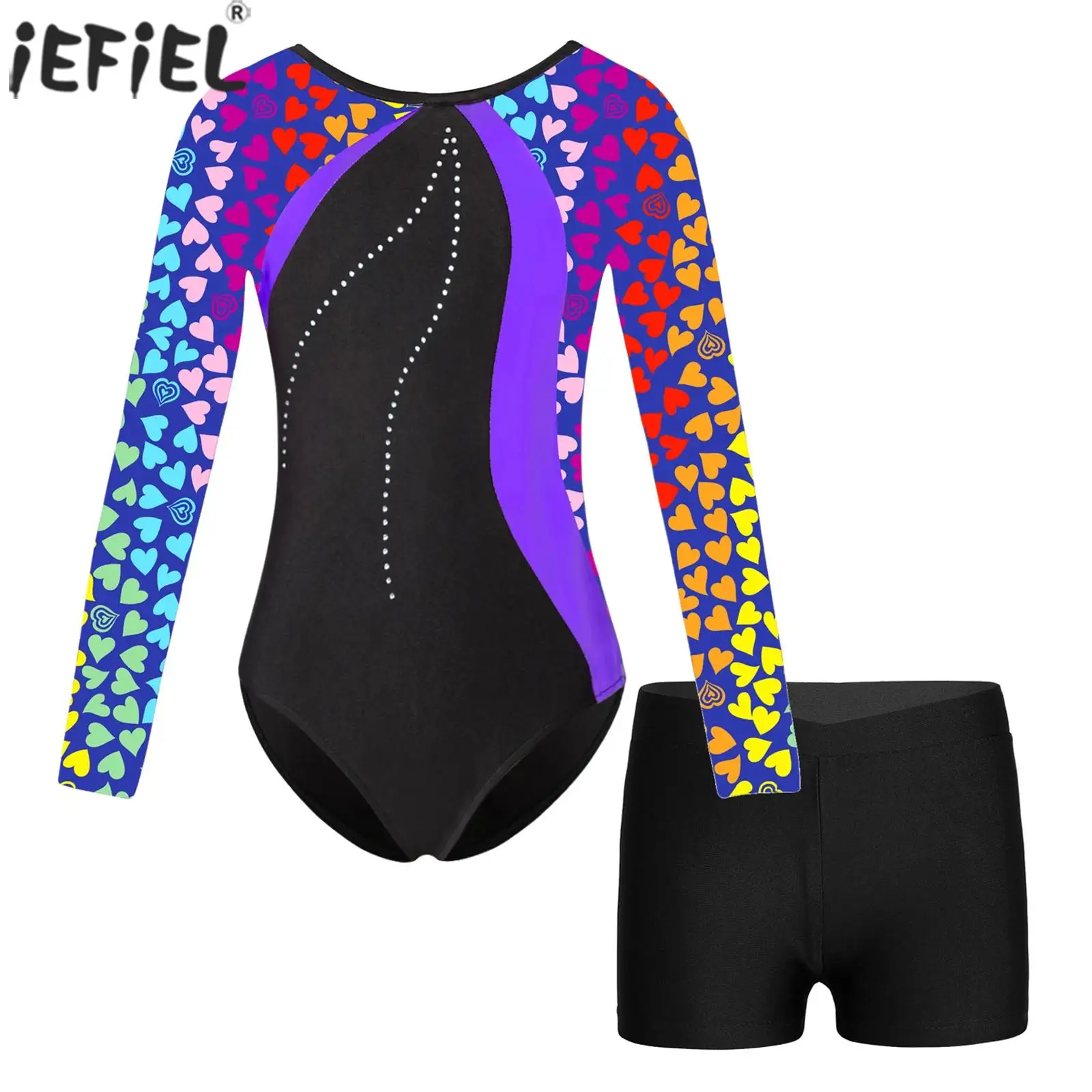 

Kids Girls Ballet Dance Outfits Long Sleeve Gymnastics Leotards with Shorts Workout Yoga Figure Skating Performance Dancewear