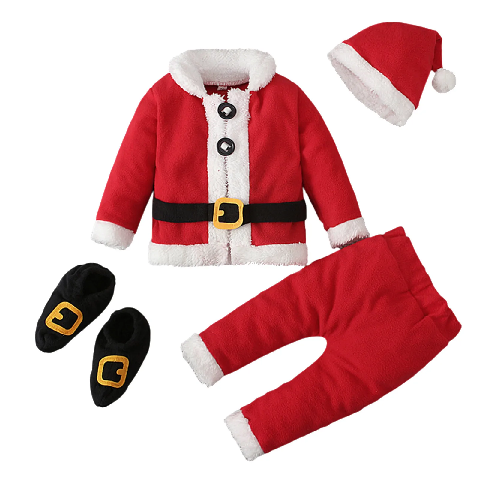 Toddler Boys Girls Christmas Santa Fleece Warm Outwear Cosplay Set Outfits Clothes Infant Long Sleeve