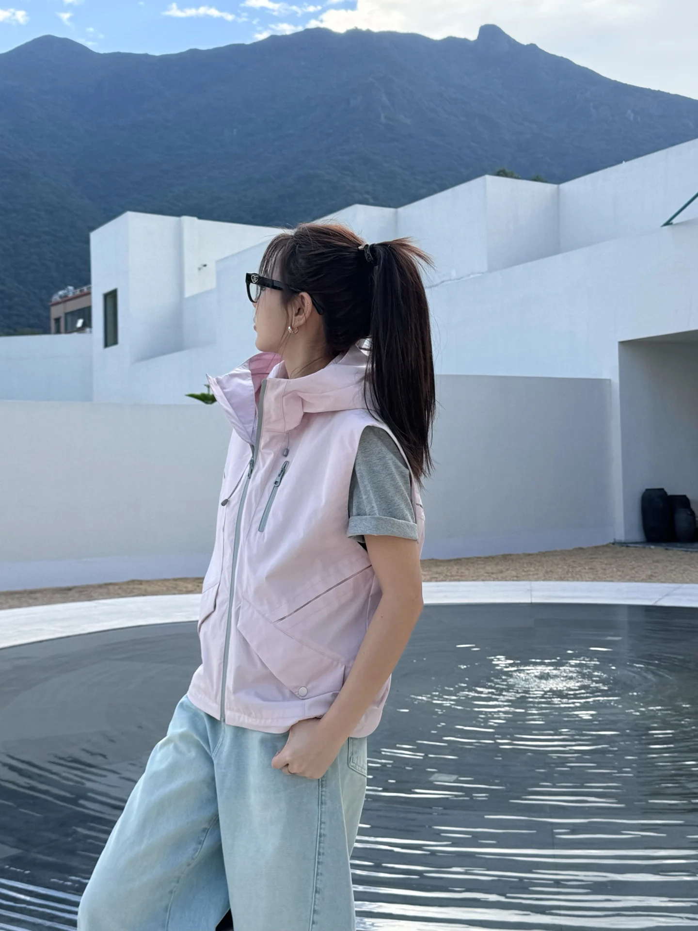 Utility Zipper Hooded Vest for Men Women, Workwear Jacket Coat Outdoor Sports Streetwear Spring Summer Casual Wear with Pockets