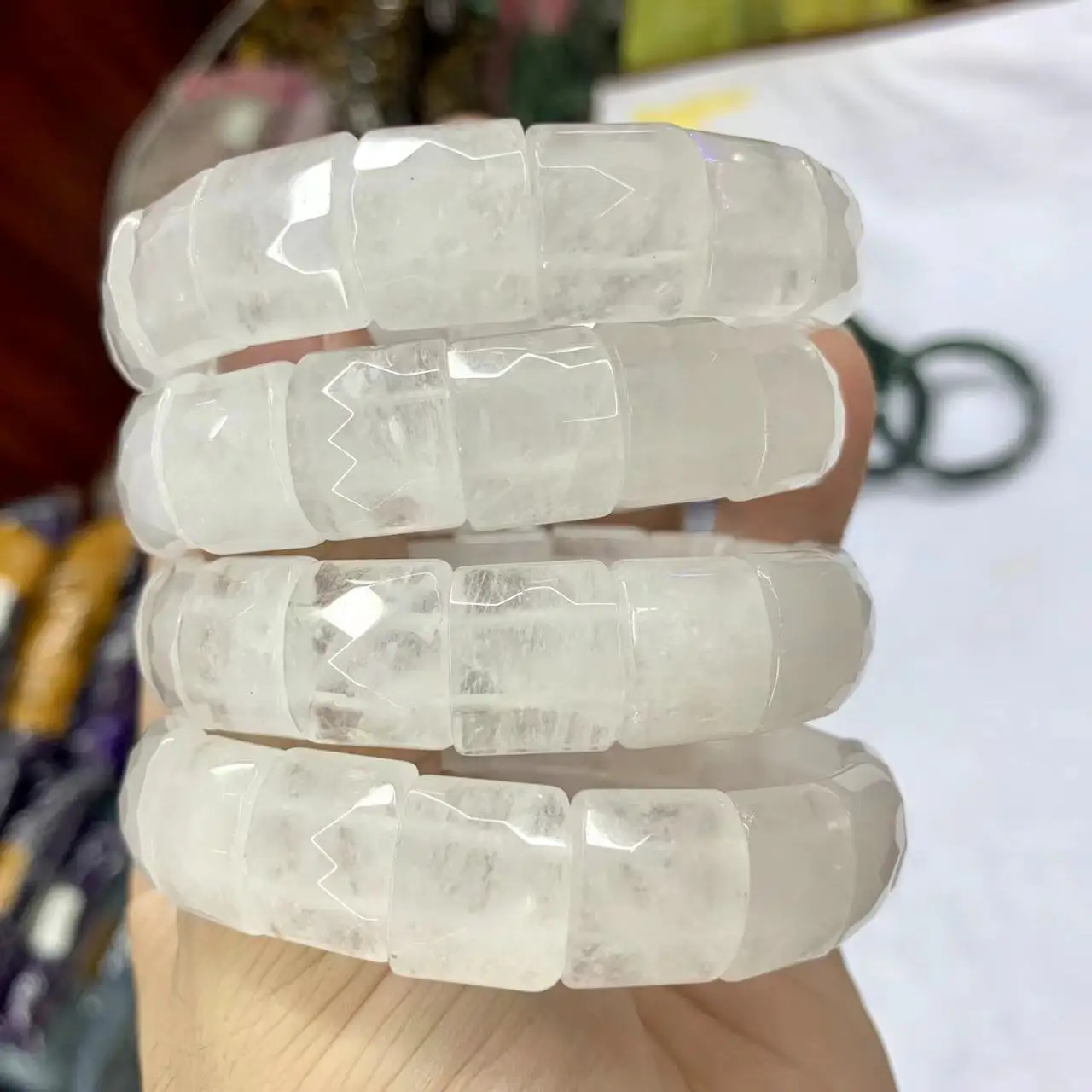 White Cloud Rock Quartz Crystal Stone Bracelet Natural Gemstone Jewelry Bangle For Women For Men For Gift Wholesale !