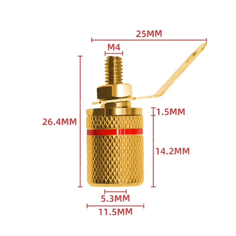 1pcs Gold Plated Audio Connector Binding Post Amplifier Speaker Cable Terminal Banana Plug Jack for 4mm Diameter Banana Plugs