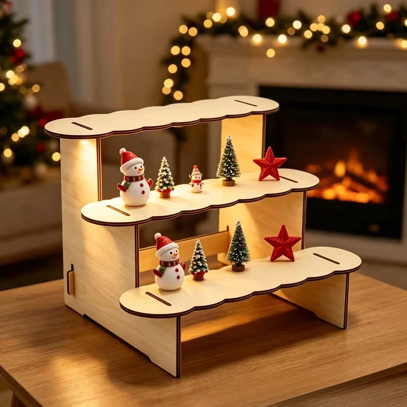 1set Wooden Multi-Layer Display Stand, Step Ladder Doll Holder, Desktop Storage Rack for Small Ornaments & Jewelry