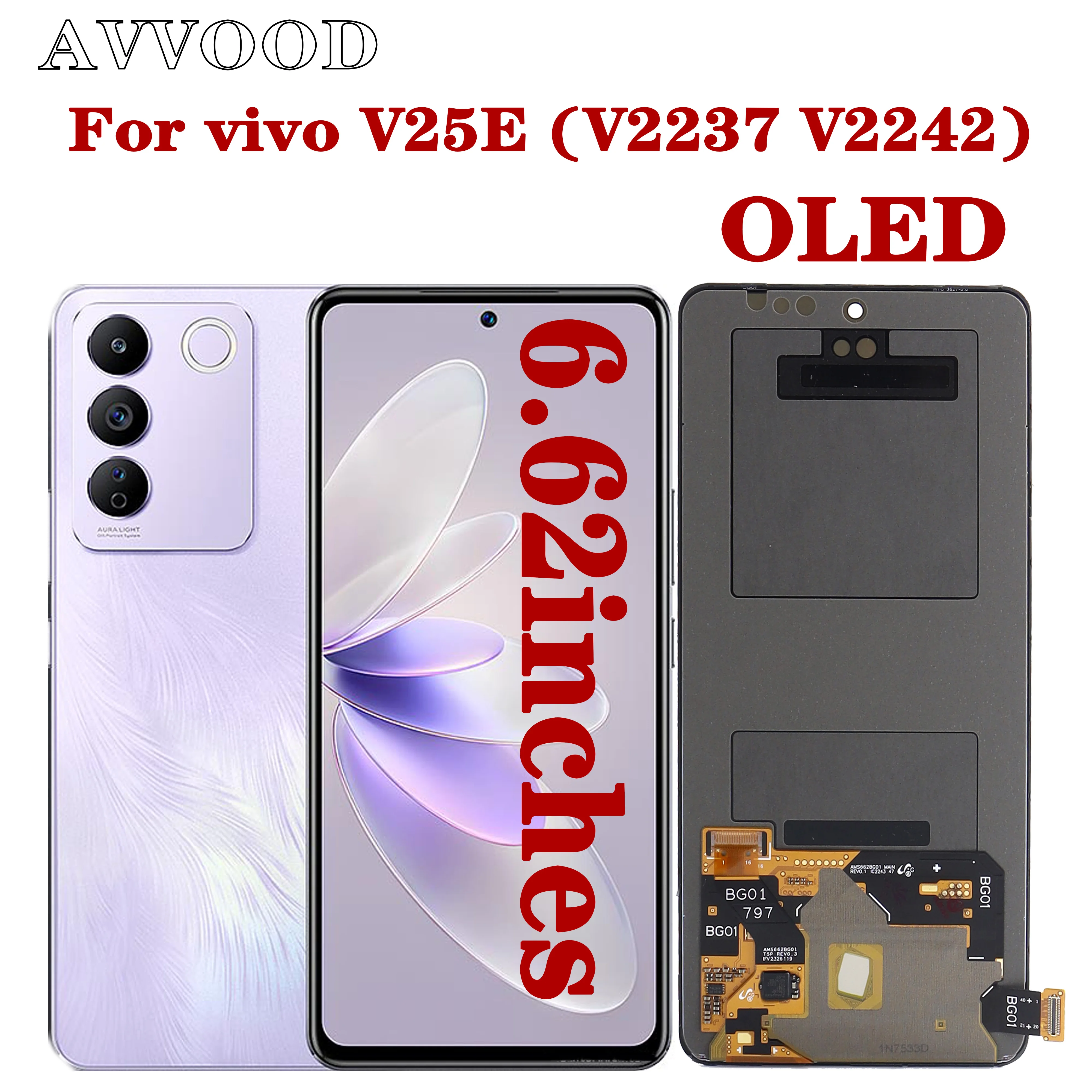 OLED for Vivo V25e V2237 V2242 LCD Display Touch Screen Digitizer Assembly Replacement for Vivo V25 V25e LCD V2201 V2202 Dieplay