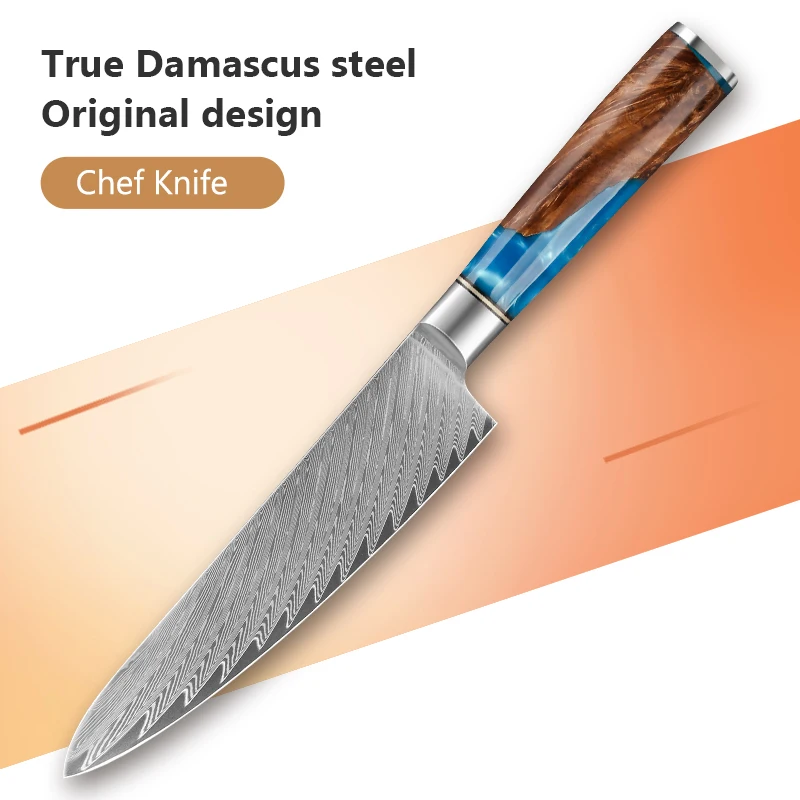 

7.5inch Chef Knife Damascus Steel 67 layers cooking Kitchen knife Classic Restaurants japanese handmade knife With Resin Handle