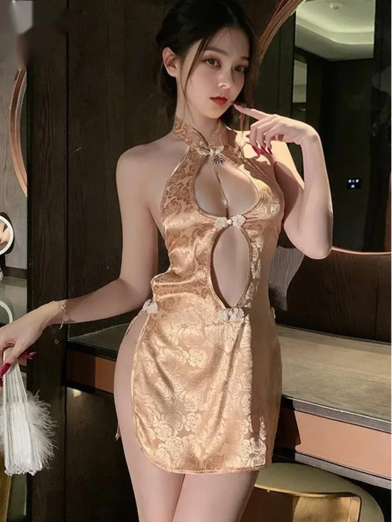 Ancient Costume Sexy Female Hollow Out Backpack Hip Sleeping Ancient dress elegant sweet mini dress gold sweet korean tops CVQ3
