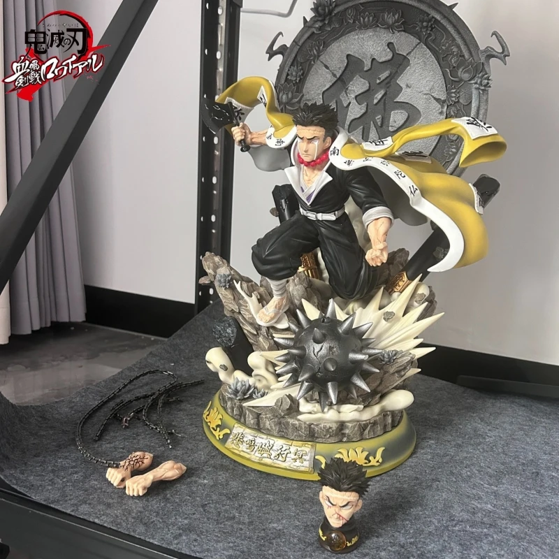 41cm Demon Slayer Genuine Statue Figures Himejima Gyoumei Action Figures Double Head Led Collection Model Toy Doll Children Gift